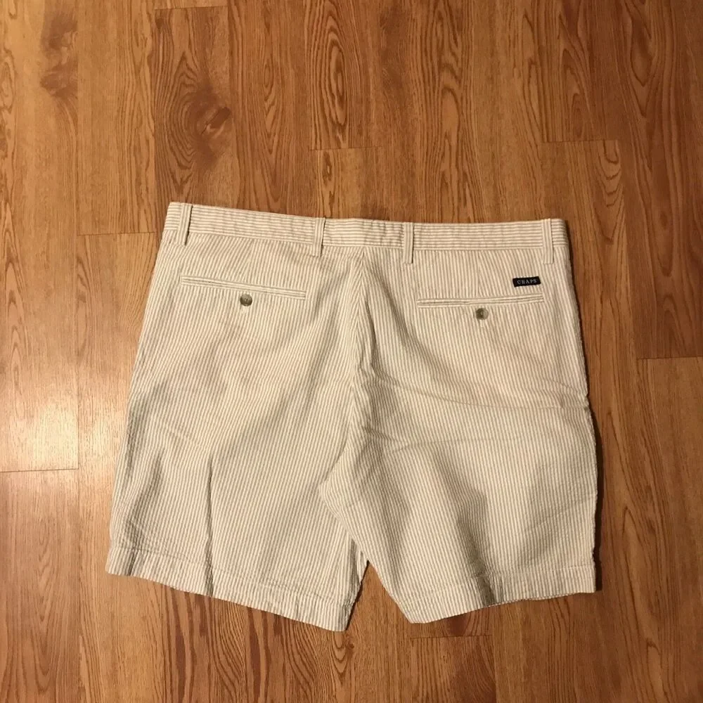 Chaps Seersucker Shorts Size 40 Beige White Striped Golf Men's 8” Inseam EUC
